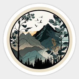 beautiful mountain view, vintage style Sticker